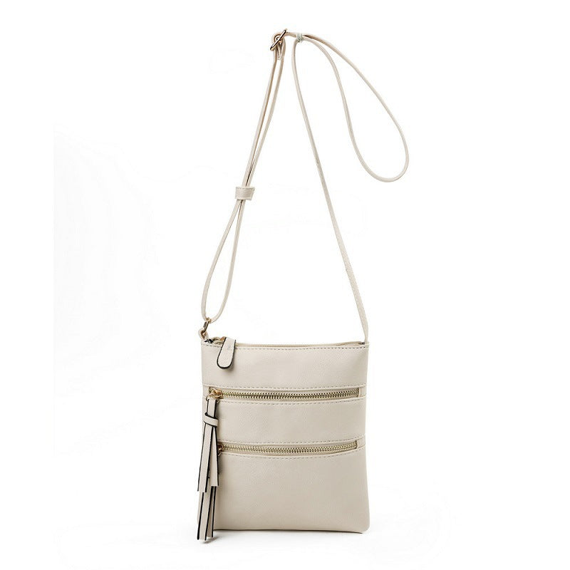 Beige Compact Women's Crossbody Bag - Adjustable Strap, Double Zipper Closure, 18x21cm Lightweight PU Leather Shoulder Bag 3