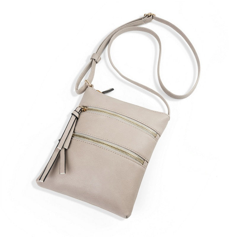 Grey Compact Women's Crossbody Bag - Adjustable Strap, Double Zipper Closure, 18x21cm Lightweight PU Leather Shoulder Bag 3