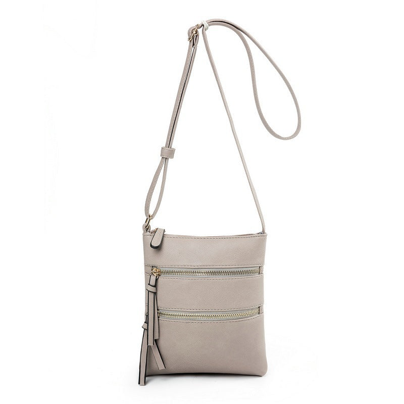 Grey Compact Women's Crossbody Bag - Adjustable Strap, Double Zipper Closure, 18x21cm Lightweight PU Leather Shoulder Bag 4