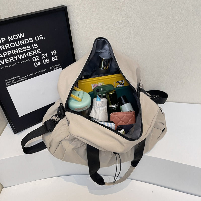 khaki and Black Large Capacity Travel Bag with Wet/Dry Separation - Canvas + Polyester, Lightweight Handbag for Short Trips and Fitness, Fits on Luggage 5