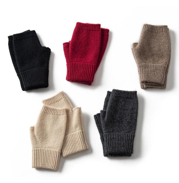 Brown Color Block Cashmere Fingerless Gloves for Women Autumn Winter Outdoor Cold Protection Warm Knitted Gloves