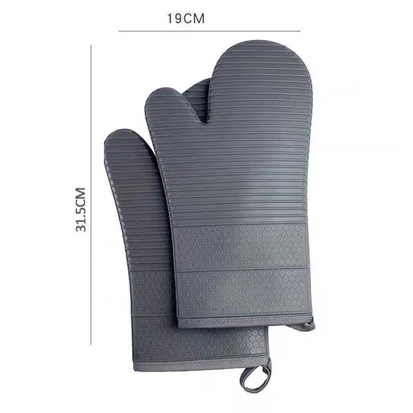 Grey Premium Heat Resistant Silicone Oven Mitts (Pair) - Non-Slip Grip, Cotton Lined for Kitchen Baking, Grilling & BBQ
