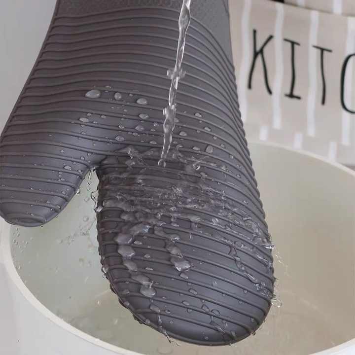 Grey Premium Heat Resistant Silicone Oven Mitts (Pair) - Non-Slip Grip, Cotton Lined for Kitchen Baking, Grilling & BBQ 5