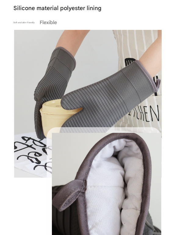 Red Premium Heat Resistant Silicone Oven Mitts (Pair) - Non-Slip Grip, Cotton Lined for Kitchen Baking, Grilling & BBQ 3