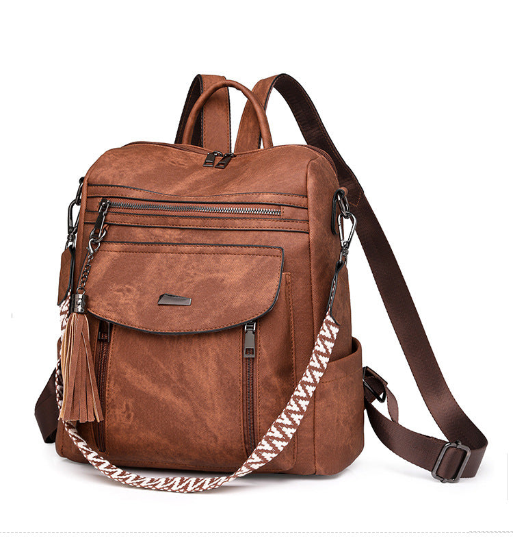 Blue Chic Women's PU Leather Convertible Backpack - Anti-Theft Design, Multi-Pocket Shoulder Bag with Tassel 4