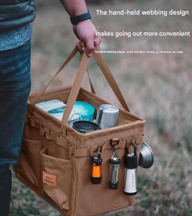 Brown Heavy Duty Foldable Outdoor Camping Storage Box - Oxford Cloth Collapsible Gear Organizer Tote with Pockets 3