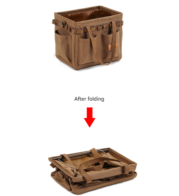 Brown Heavy Duty Foldable Outdoor Camping Storage Box - Oxford Cloth Collapsible Gear Organizer Tote with Pockets 4