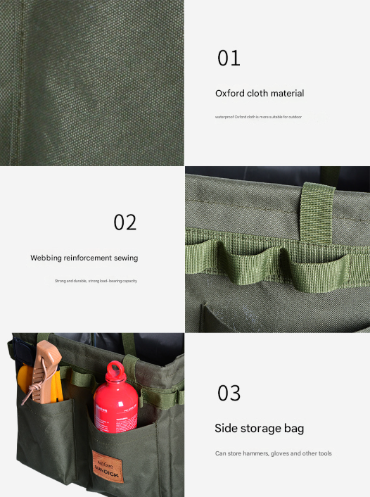 Green Camouflage Heavy Duty Foldable Outdoor Camping Storage Box - Oxford Cloth Collapsible Gear Organizer Tote with Pockets 5