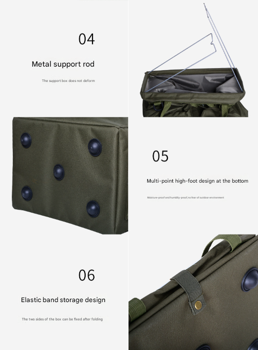 Green Heavy Duty Foldable Outdoor Camping Storage Box - Oxford Cloth Collapsible Gear Organizer Tote with Pockets 6