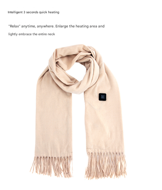 Khaki USB Electric Heated Scarf - 3-Level Heat Setting Winter Neck Warmer