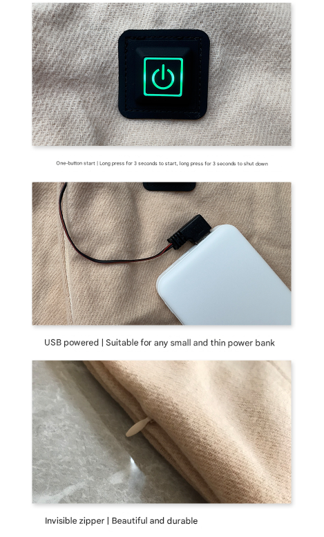 Khaki USB Electric Heated Scarf - 3-Level Heat Setting Winter Neck Warmer 5