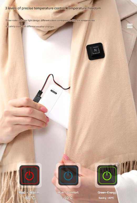 Grey USB Electric Heated Scarf - 3-Level Heat Setting Winter Neck Warmer 3