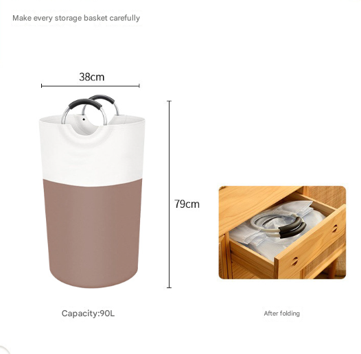 Brown and White Large 90L Freestanding Laundry Hamper - Collapsible Clothes Basket with Aluminum Soft-Grip Handles 4