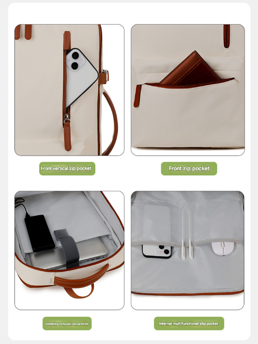 Beige Expandable Laptop Backpack with USB Port - Stylish Travel & Business Daypack 8