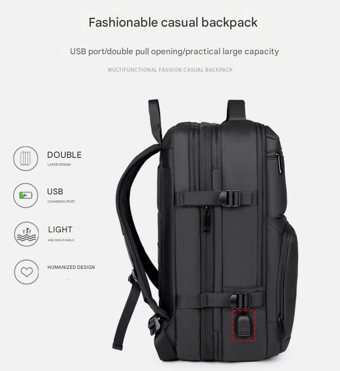 Black Expandable Business Travel Backpack with USB Charging Port - Water-Resistant Laptop Bag for Commuting & Carry-On 3
