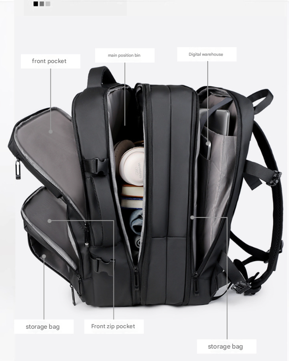 Black Expandable Business Travel Backpack with USB Charging Port - Water-Resistant Laptop Bag for Commuting & Carry-On 5