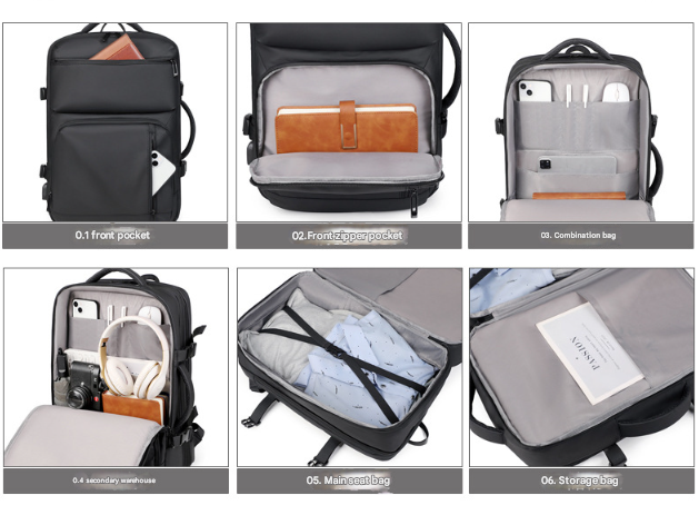 Black Expandable Business Travel Backpack with USB Charging Port - Water-Resistant Laptop Bag for Commuting & Carry-On 6