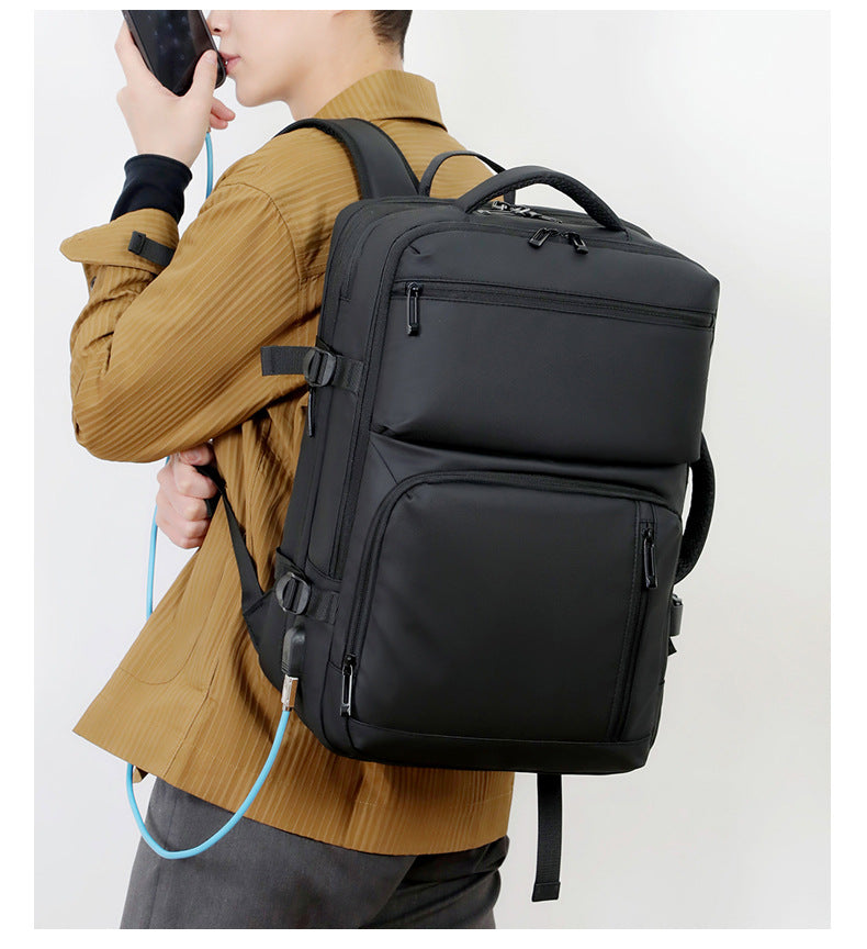 Black Expandable Business Travel Backpack with USB Charging Port - Water-Resistant Laptop Bag for Commuting & Carry-On 12