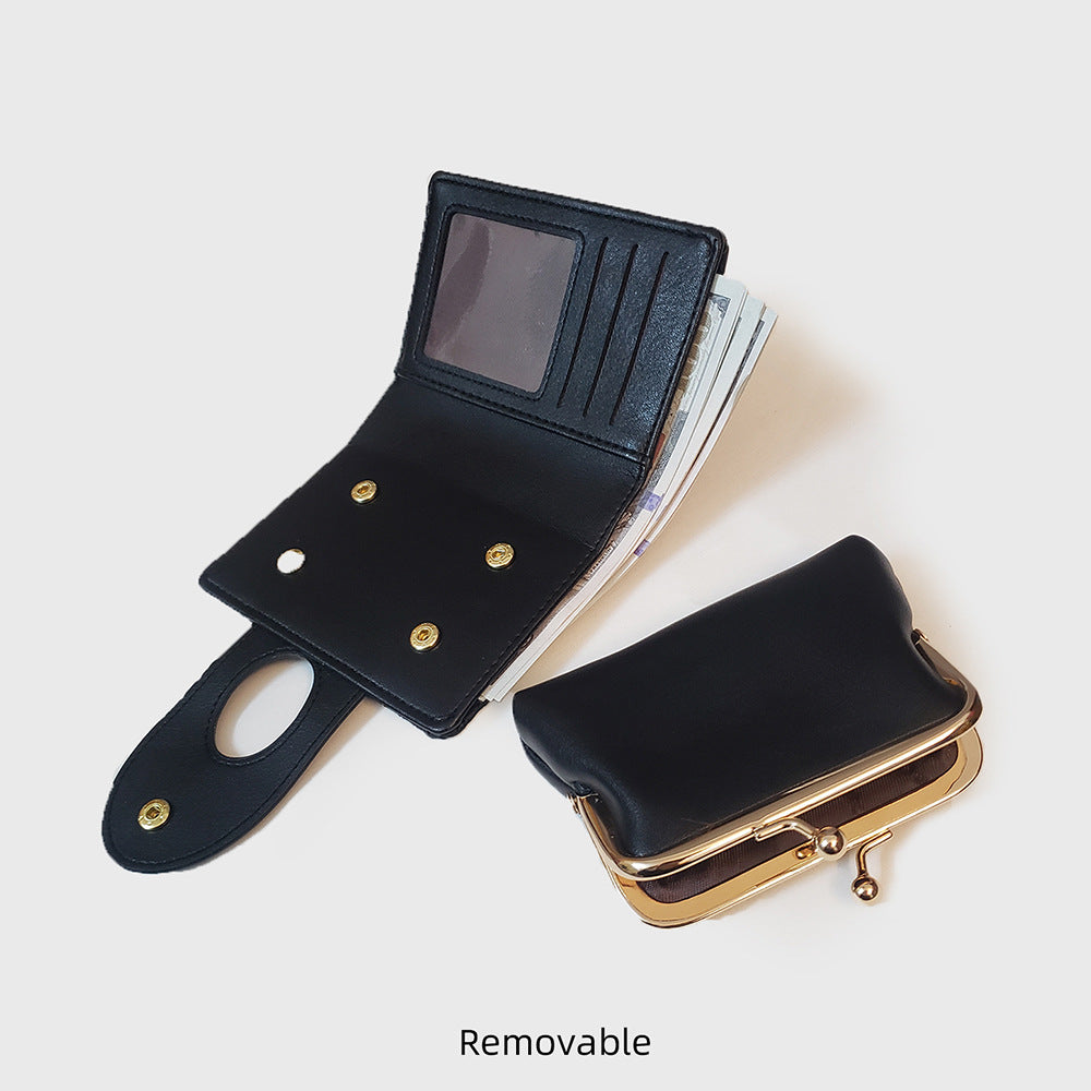 Black Elegant Croc Embossed Womens Wallet - Short PU Leather Bifold with Removable Kisslock Coin Purse & Card Holder 3