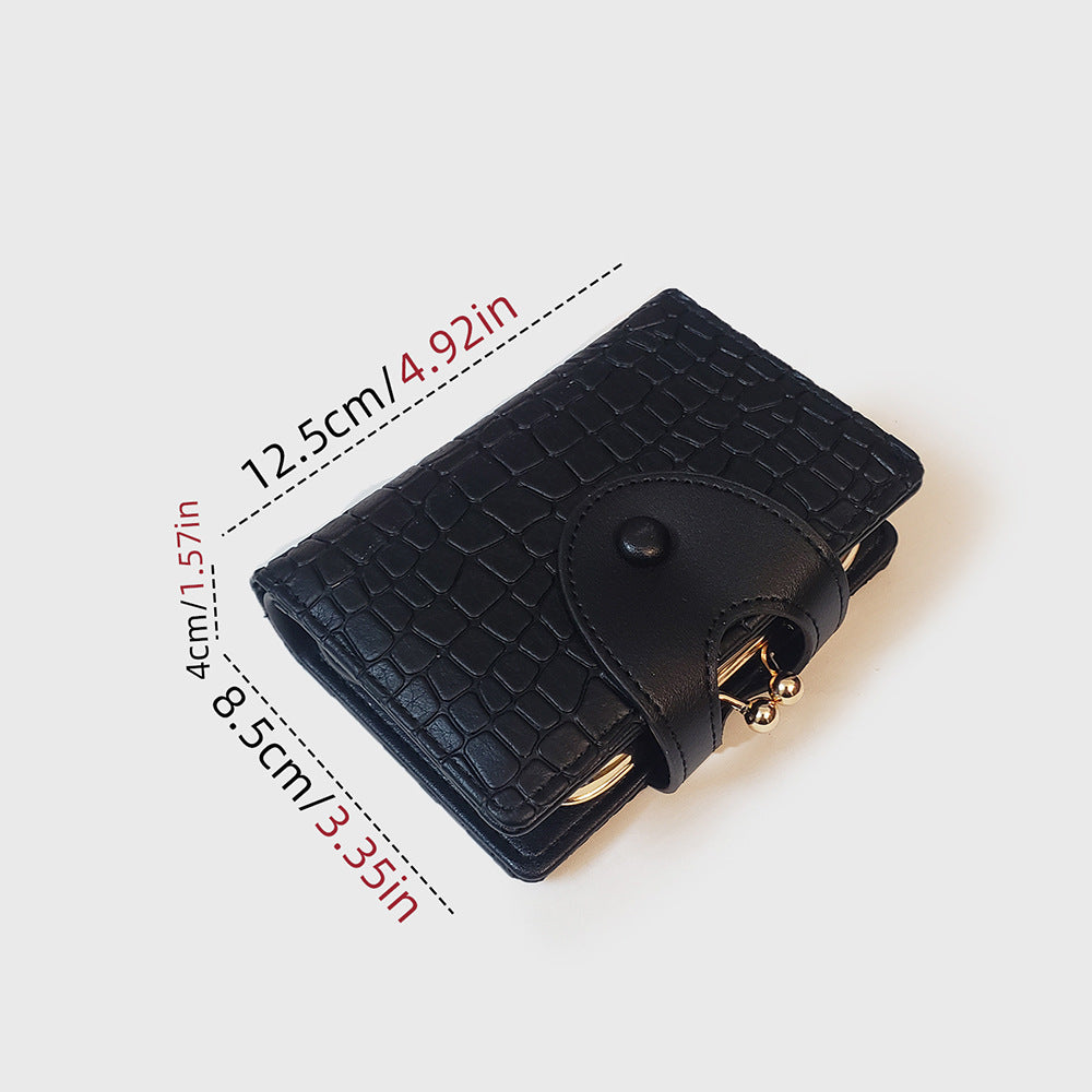 Black Elegant Croc Embossed Womens Wallet - Short PU Leather Bifold with Removable Kisslock Coin Purse & Card Holder 4
