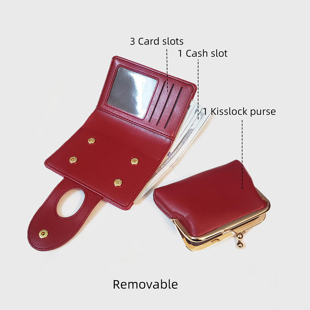 Red Elegant Croc Embossed Womens Wallet - Short PU Leather Bifold with Removable Kisslock Coin Purse & Card Holder 3