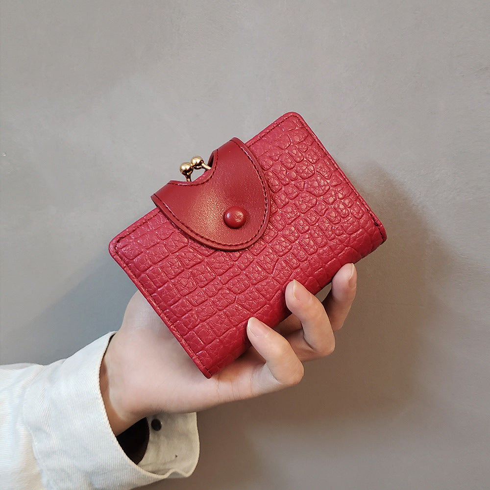 Red Elegant Croc Embossed Womens Wallet - Short PU Leather Bifold with Removable Kisslock Coin Purse & Card Holder 4