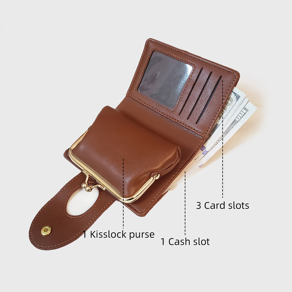Brown Elegant Croc Embossed Womens Wallet - Short PU Leather Bifold with Removable Kisslock Coin Purse & Card Holder 3