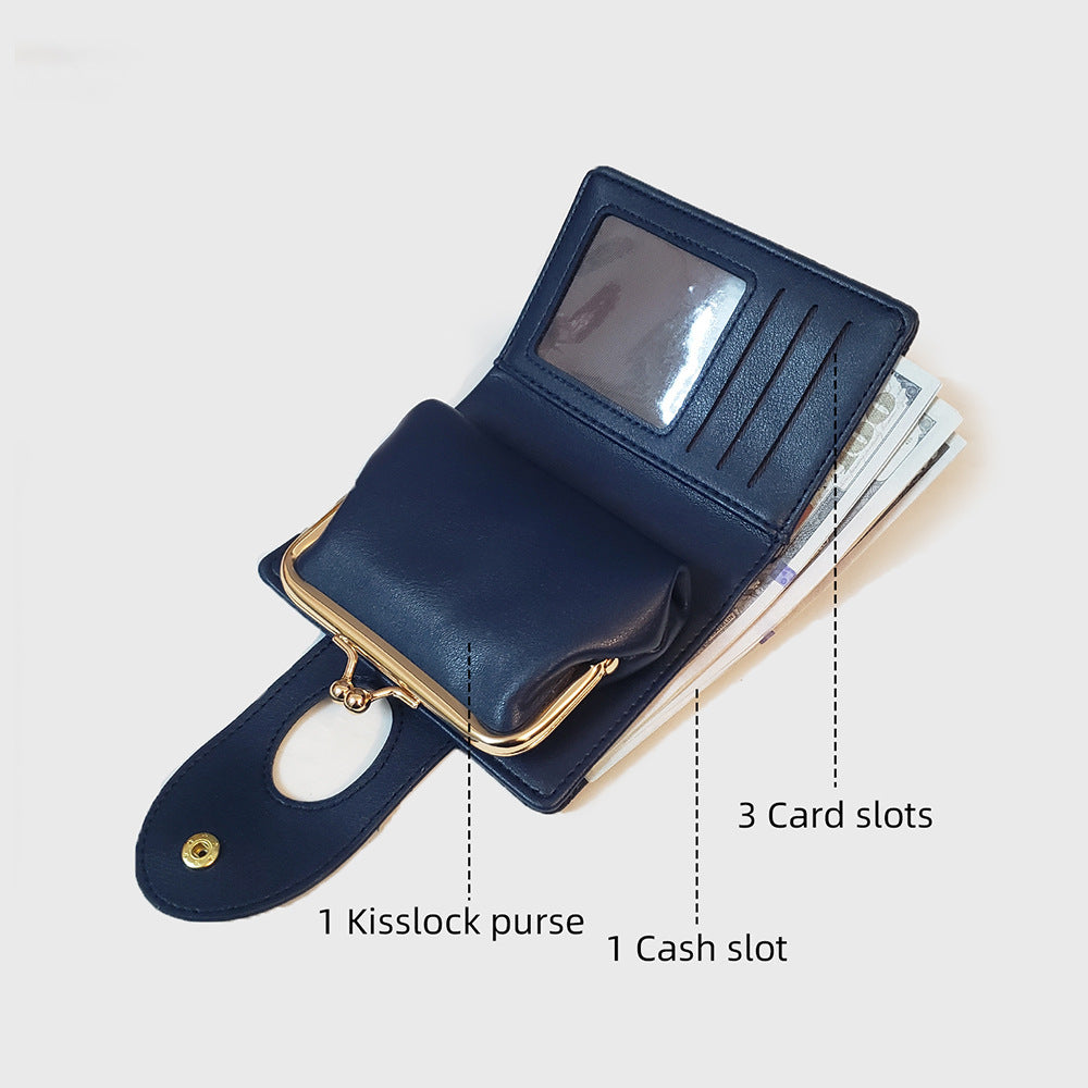 Dark Blue Elegant Croc Embossed Womens Wallet - Short PU Leather Bifold with Removable Kisslock Coin Purse & Card Holder 4