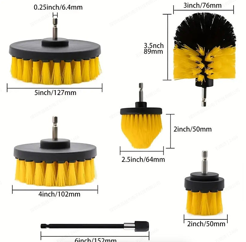 Yellow and Black  6 Pack Drill Brush Power Scrubber Cleaning Brush Extended Long Attachment Set All Purpose Drill Scrub Brushes Kit for Grout, Floor, Tub, Shower, Tile, Bathroom and Kitchen Surface 3
