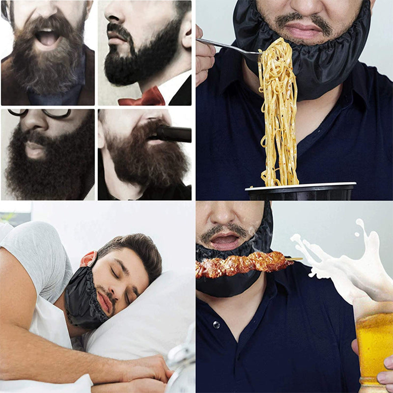 5 Pcs Black Men's Reusable Beard Guard Bib - Protective Beard Cover for Eating and Sleeping - Black Beard Bonnet Apron 6