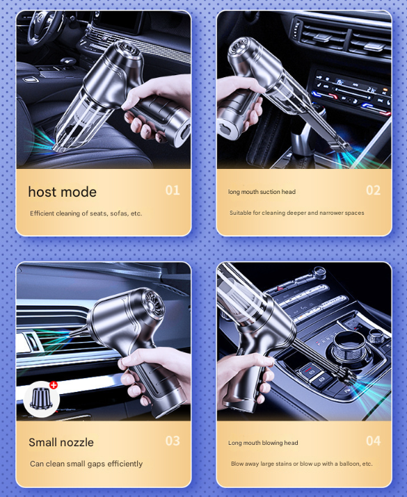 Black and Grey Powerful 3-in-1 Cordless Handheld Vacuum Cleaner - 12000Pa Suction & Air Duster Blower for Car Home & Office 5