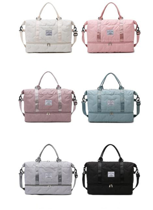 White Stylish Quilted Duffel Bag for Travel & Gym - Large Capacity Weekender with Shoe Compartment and Wet Pocket