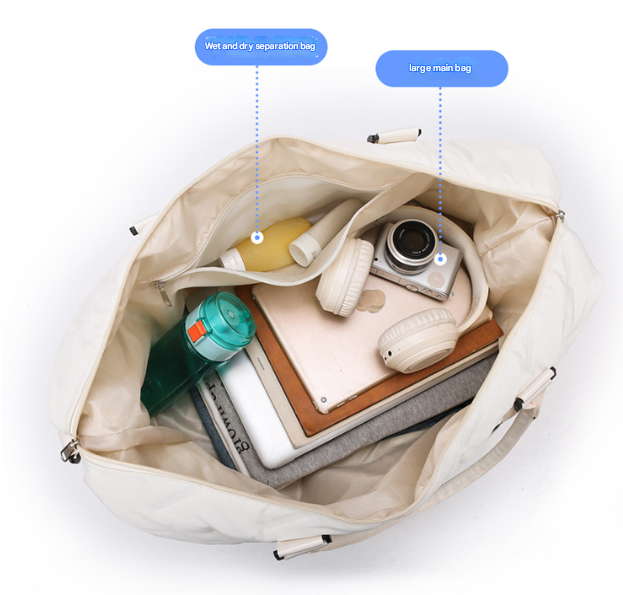 White Stylish Quilted Duffel Bag for Travel & Gym - Large Capacity Weekender with Shoe Compartment and Wet Pocket 3