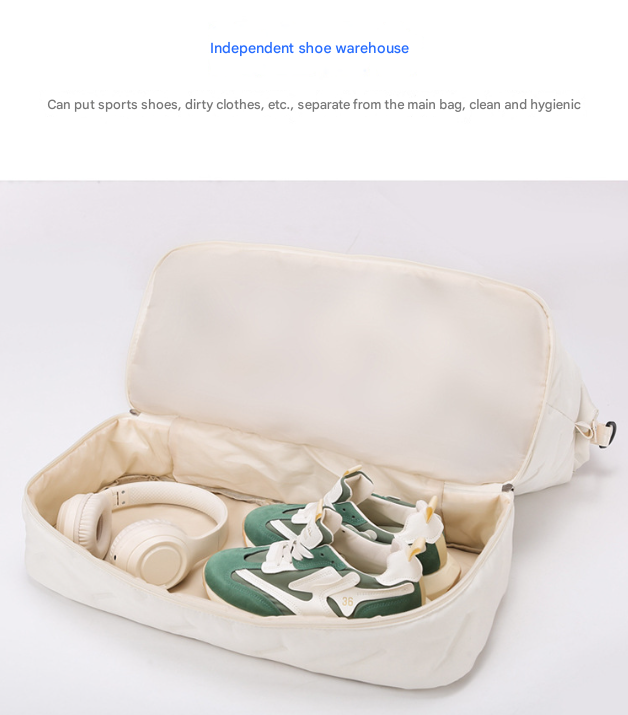 White Stylish Quilted Duffel Bag for Travel & Gym - Large Capacity Weekender with Shoe Compartment and Wet Pocket 4