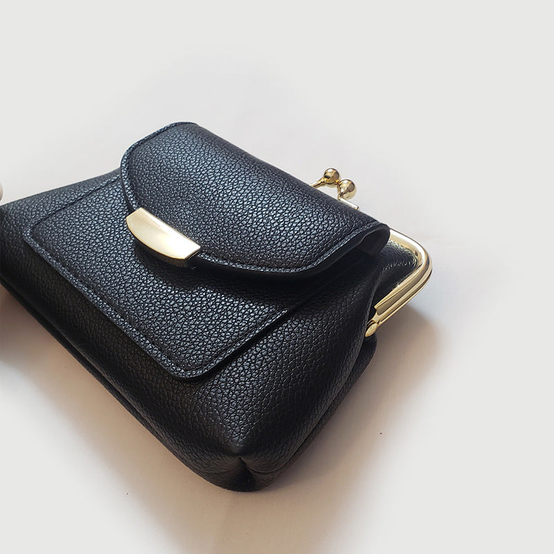 Black Vintage Style Women's Kiss Lock Coin Purse - Compact PU Leather Wallet with Card Holder 6