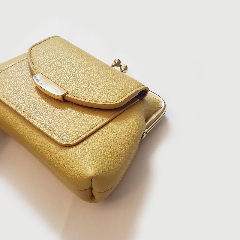 Yellow Vintage Style Women's Kiss Lock Coin Purse - Compact PU Leather Wallet with Card Holder 4