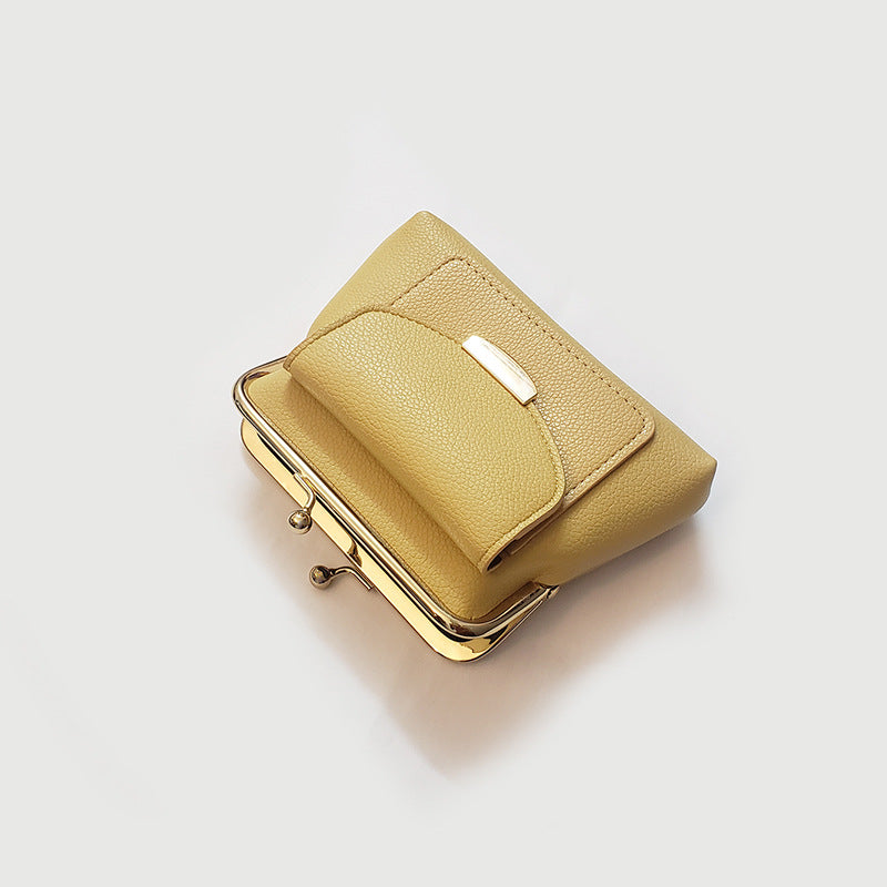 Yellow Vintage Style Women's Kiss Lock Coin Purse - Compact PU Leather Wallet with Card Holder 5