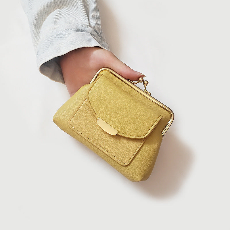Yellow Vintage Style Women's Kiss Lock Coin Purse - Compact PU Leather Wallet with Card Holder 6