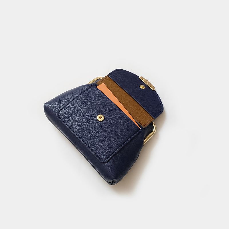Dark Blue Vintage Style Women's Kiss Lock Coin Purse - Compact PU Leather Wallet with Card Holder 3