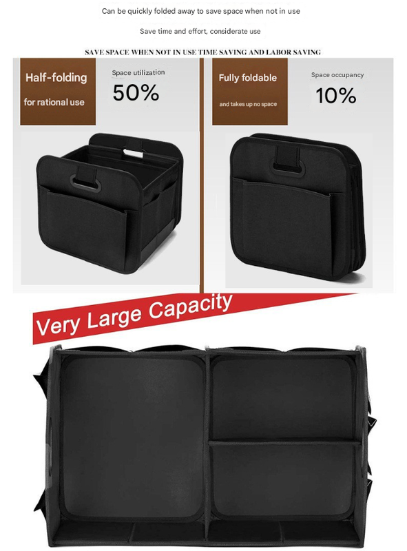 Blue and Black Heavy Duty Collapsible Car Boot Organiser - Large 65L Waterproof Trunk Storage Box with Compartments for SUV & Car 3