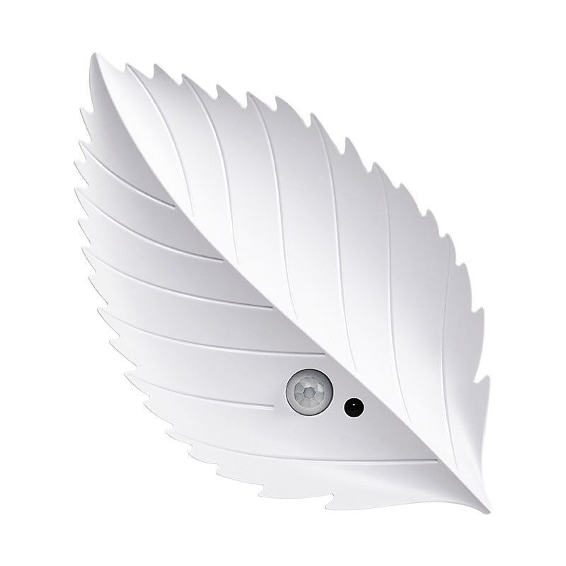 White Leaf-Shaped LED Motion Sensor Night Light - USB Rechargeable Wireless Wall Lamp with Remote Control