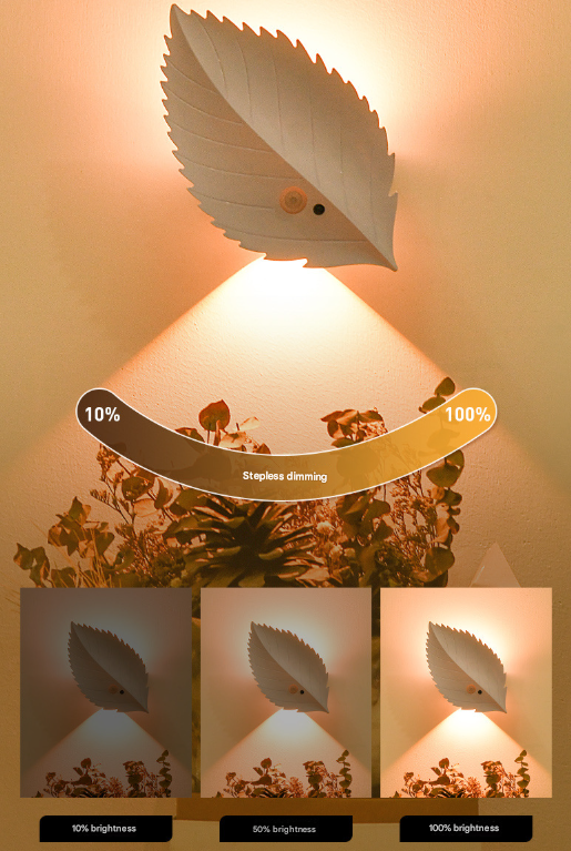 White RGB Color-Changing Leaf LED Night Light - Wireless Motion Sensor Wall Lamp with Remote Control for Ambiance Lighting 7