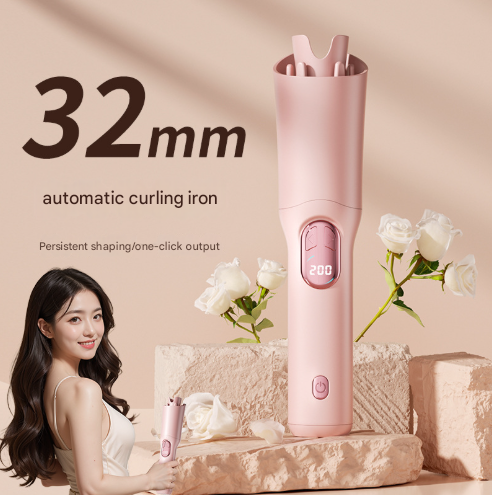 Pink Portable Cordless Hair Curler - USB-C Rechargeable Automatic Hair Waver with Ceramic Barrel & Anti-Scald Design 3