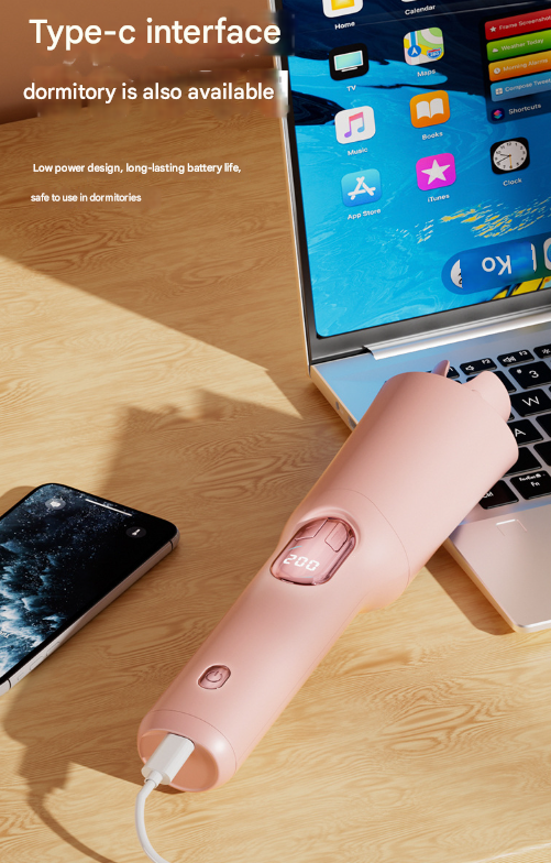 Pink Portable Cordless Hair Curler - USB-C Rechargeable Automatic Hair Waver with Ceramic Barrel & Anti-Scald Design 7