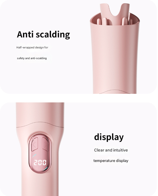 Pink Portable Cordless Hair Curler - USB-C Rechargeable Automatic Hair Waver with Ceramic Barrel & Anti-Scald Design 8