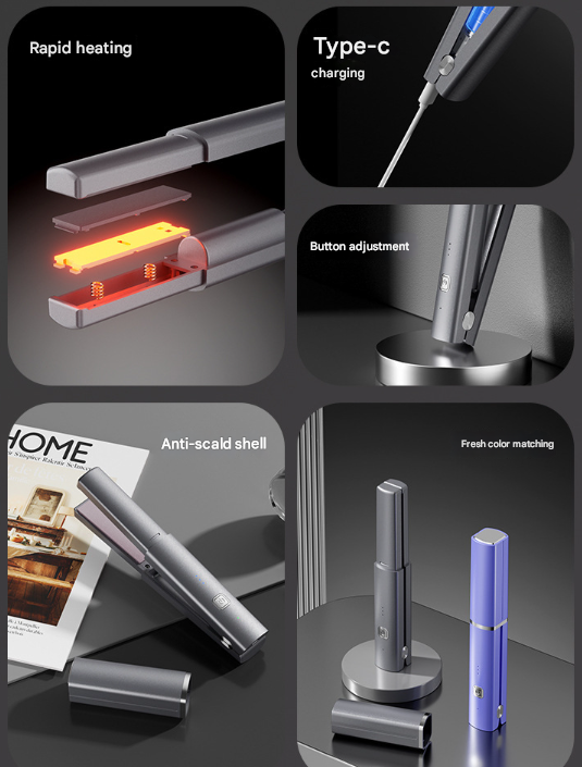 Purple Compact Cordless Hair Straightener - Portable 2-in-1 Mini Flat Iron, USB-C Rechargeable for Travel & Touch-ups 6