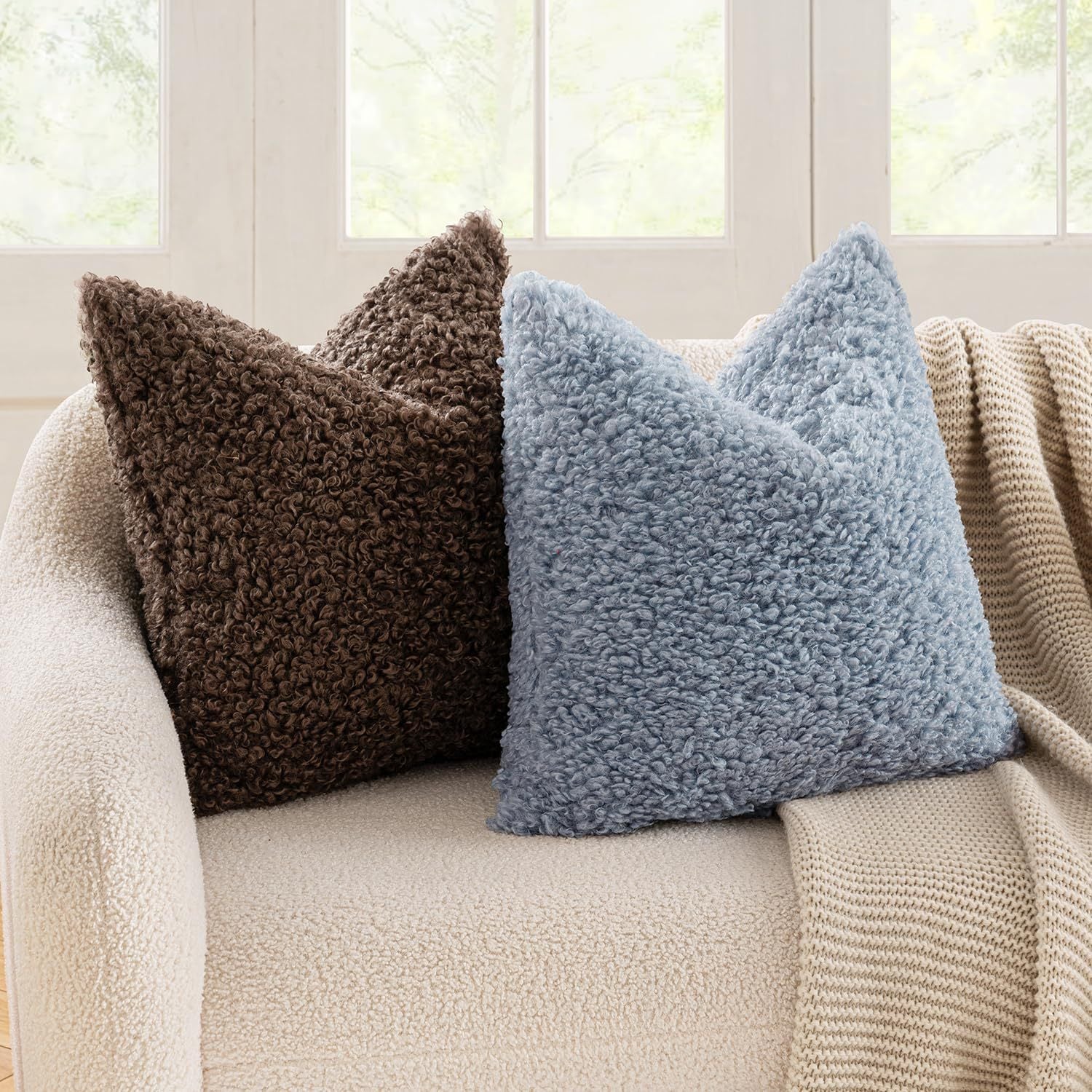 2 Pcs Coffee Cozy Teddy Boucle Cushion Cover - Plush Decorative Square Pillow Case for Sofa & Bed 3