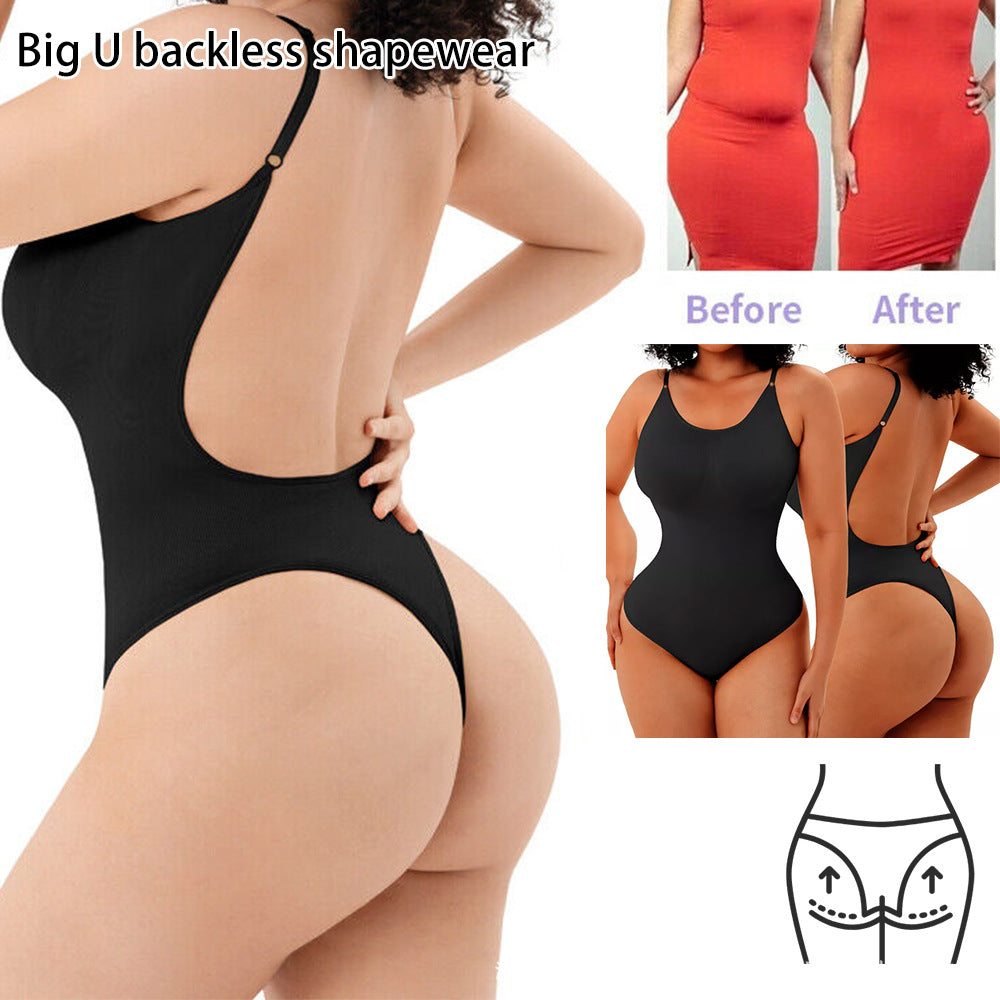 2 Pcs Size L Black Seamless Backless Bodysuit Shapewear - Deep U-Plunge Tummy Control Thong Shaper 4