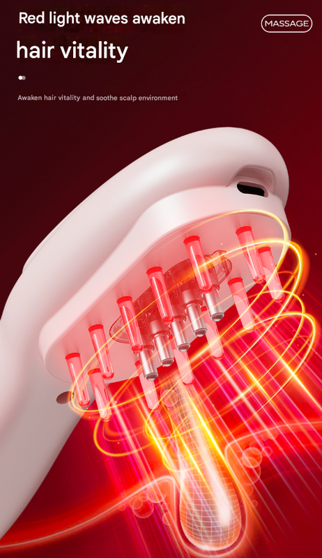 Pink Rechargeable Electric Scalp Massager with Red & Blue Light Therapy - Hair Oil & Serum Applicator Comb(Not containing essential oils) 4