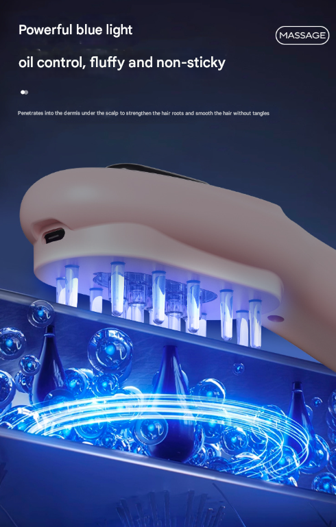 Black Rechargeable Electric Scalp Massager with Red & Blue Light Therapy - Hair Oil & Serum Applicator Comb(Not containing essential oils) 5